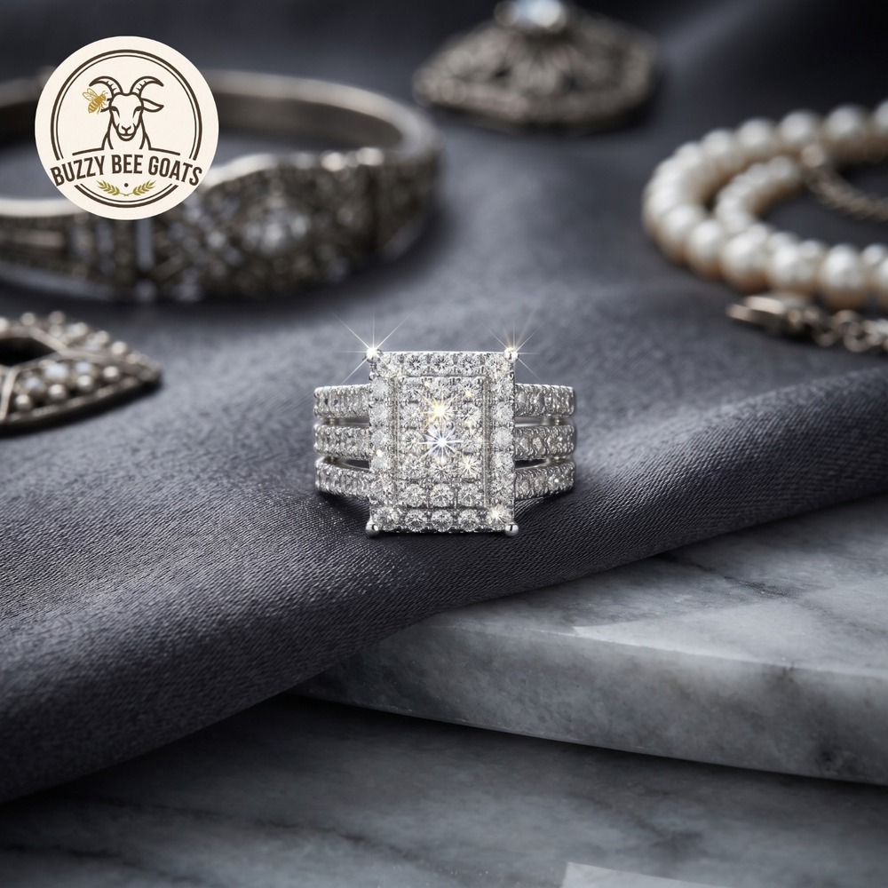Sterling Silver Rhodium Plated Diamond Square Cluster Ring Womens Fine Jewelry